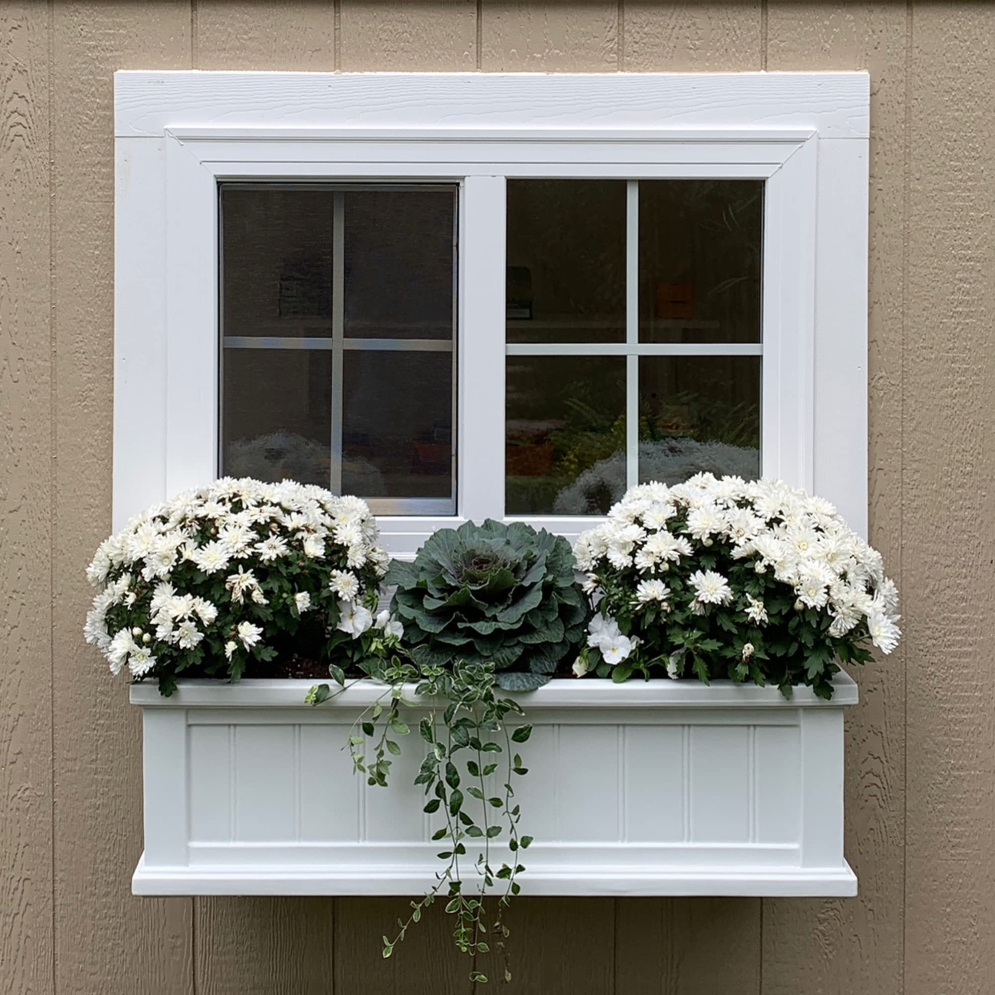 Mayne Cape Cod 3ft White Window Box with 6.5 Gallon Reservoir, 36in L x 11in W x 10.8in H + Fairfield Decorative Brackets, White, 2 Count - Image 4