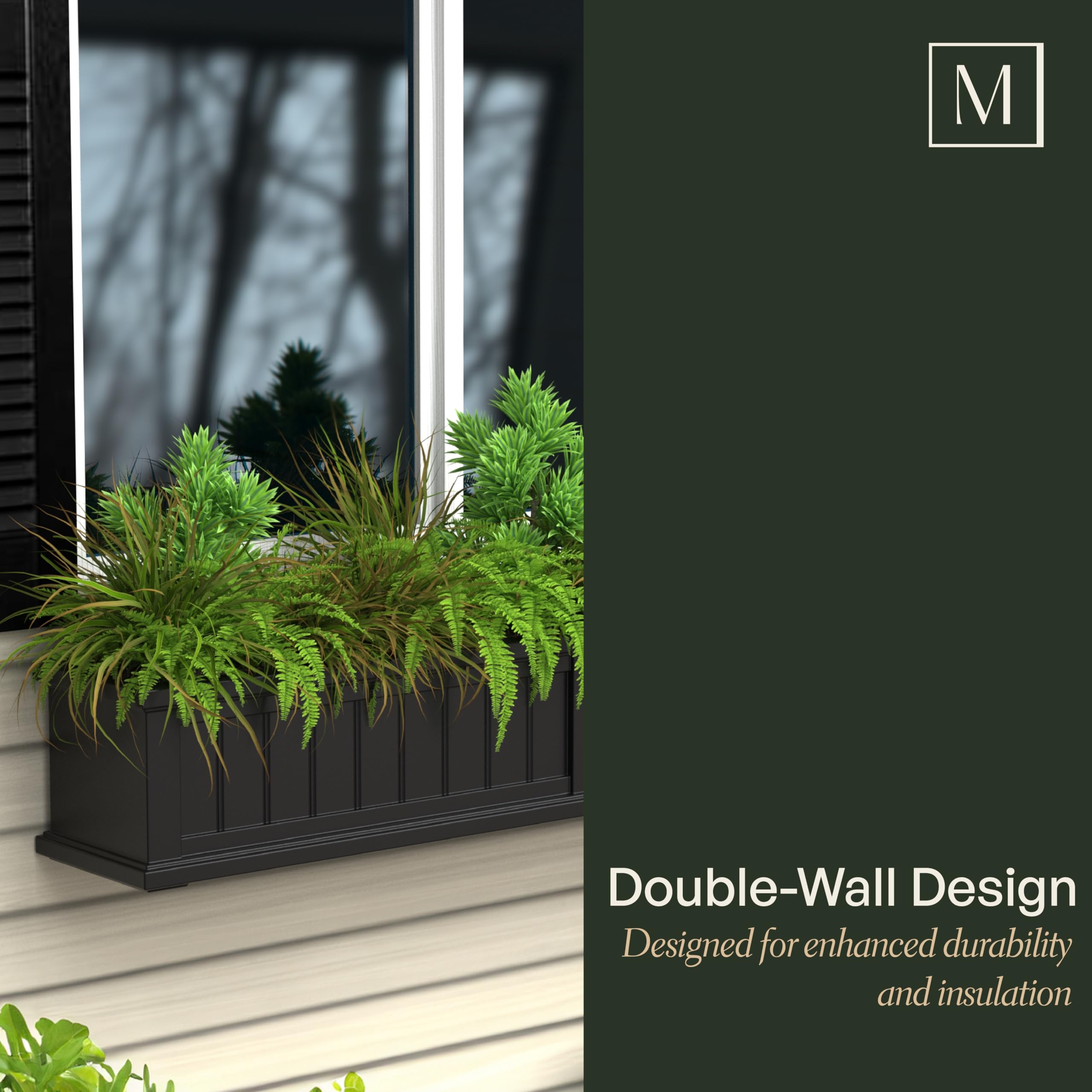 Mayne Cape Cod 4ft Window Box - Black - 48in L x 11in W x 10.8in H - Polyethylene - Built-in Water Reservoir (4841-B) - Image 5