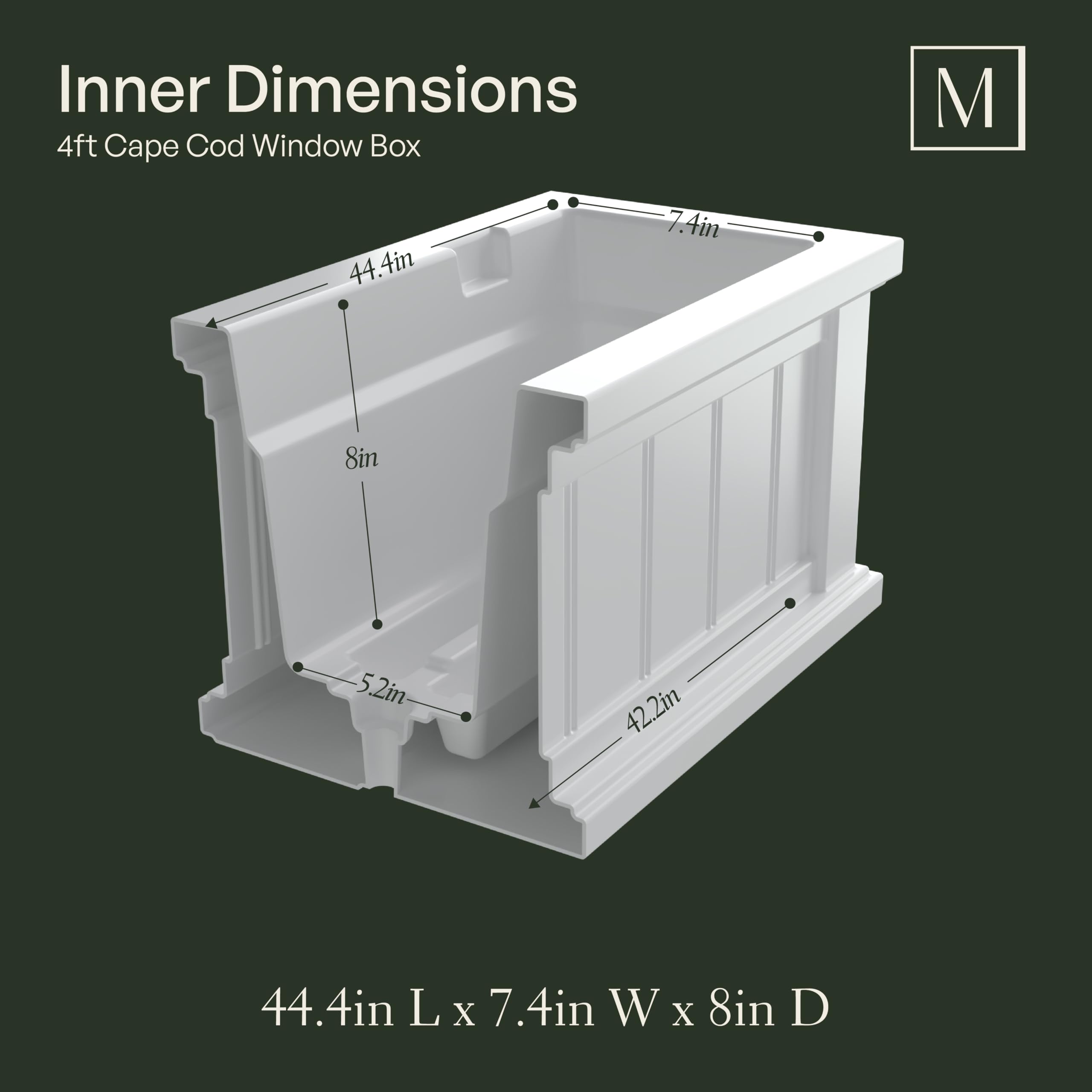 Mayne Cape Cod 4ft Window Box - Black - 48in L x 11in W x 10.8in H - Polyethylene - Built-in Water Reservoir (4841-B) - Image 7