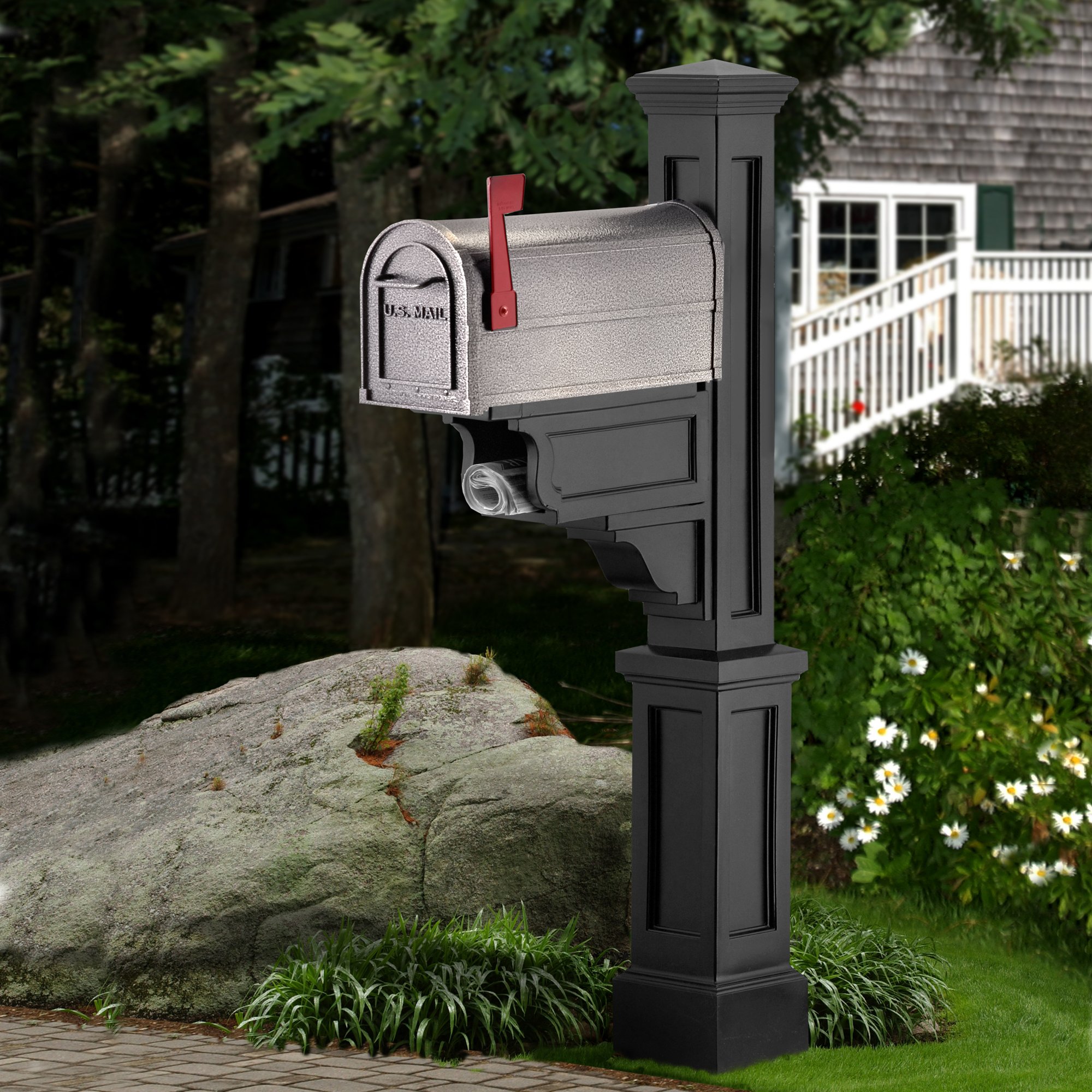 Mayne Dover Single Arm Mail Post - Black - 25.5in x 8in x 56.5in - Standard Post, Arm & Hardware Kit Included (5810-B) - Image 3