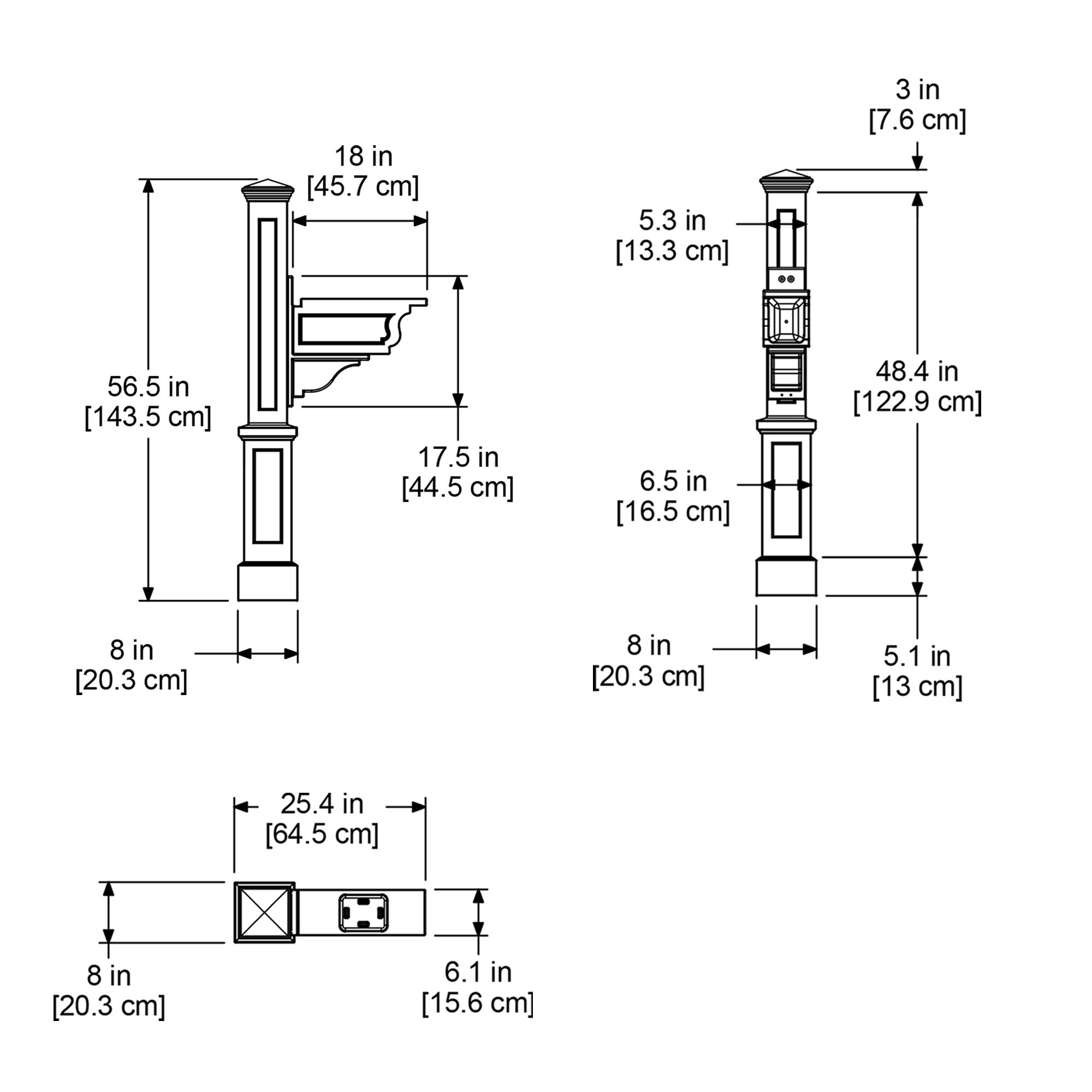 Mayne Dover Single Arm Mail Post - Black - 25.5in x 8in x 56.5in - Standard Post, Arm & Hardware Kit Included (5810-B) - Image 5