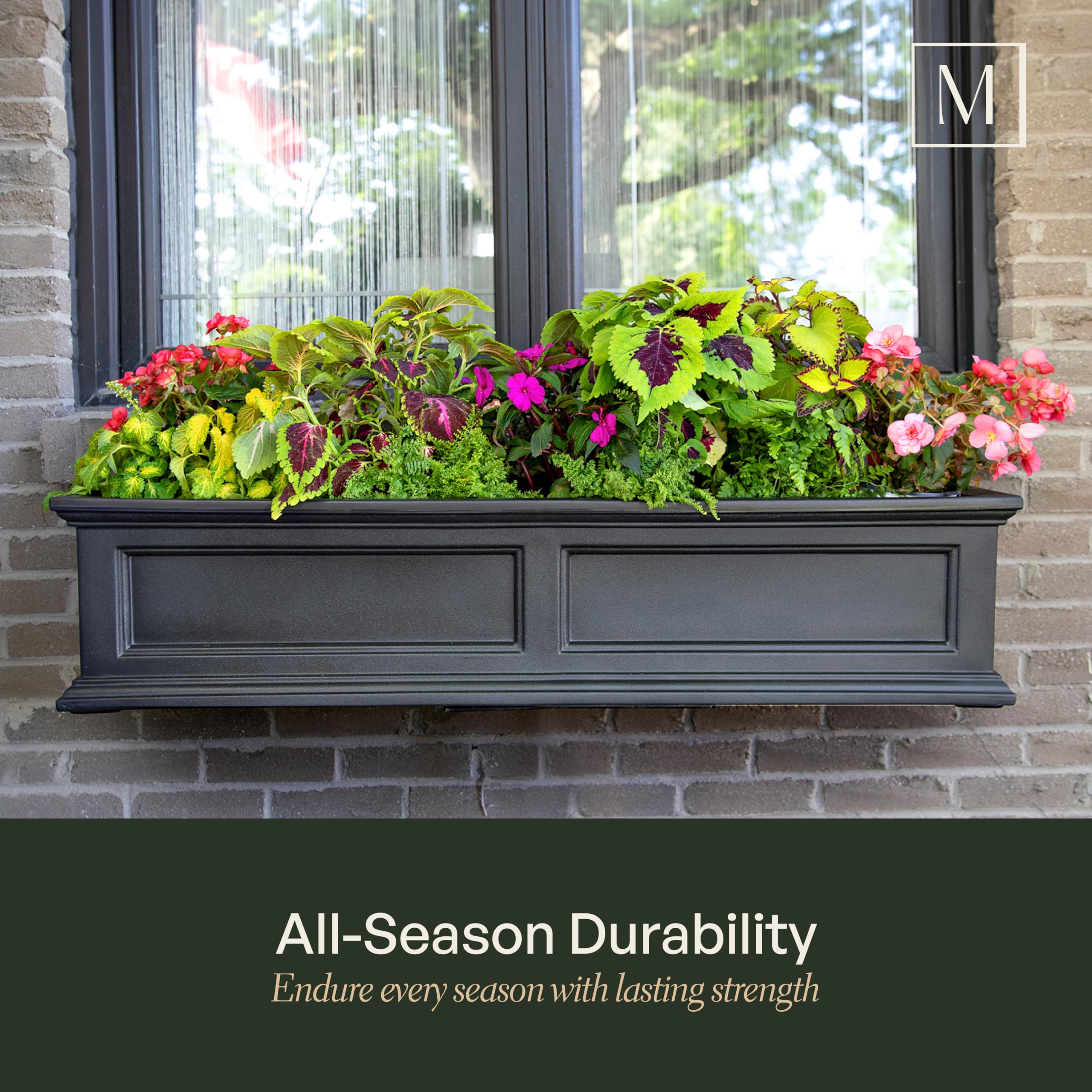 Mayne Fairfield 4ft Window Box, Self Watering Flower Box with Double Wall Design, All Season Fade Resistant Outdoor Window Planter With Steel Mounting Bracket, Black - Image 4