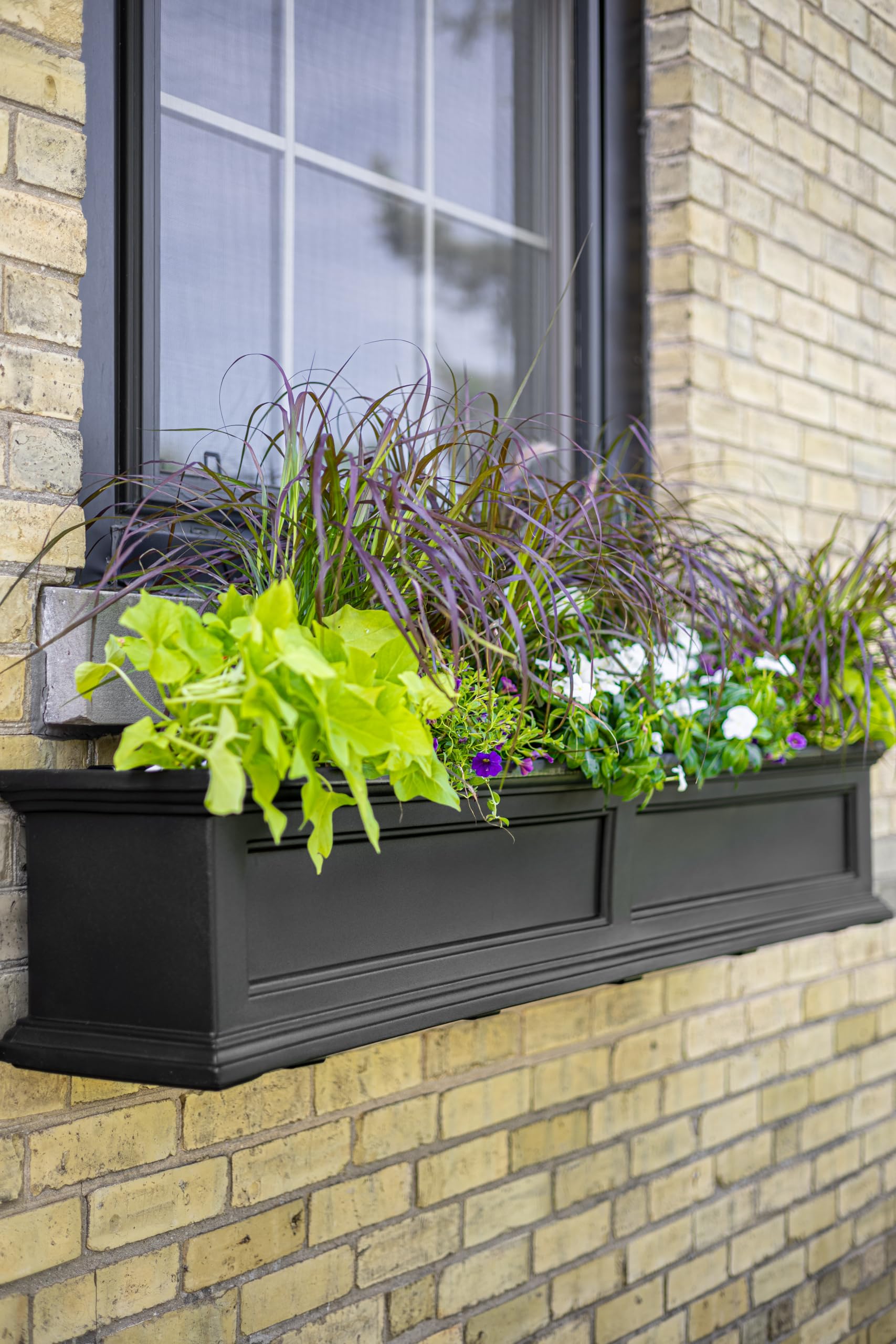 Mayne Fairfield 4ft Window Box, Self Watering Flower Box with Double Wall Design, All Season Fade Resistant Outdoor Window Planter With Steel Mounting Bracket, Black - Image 9
