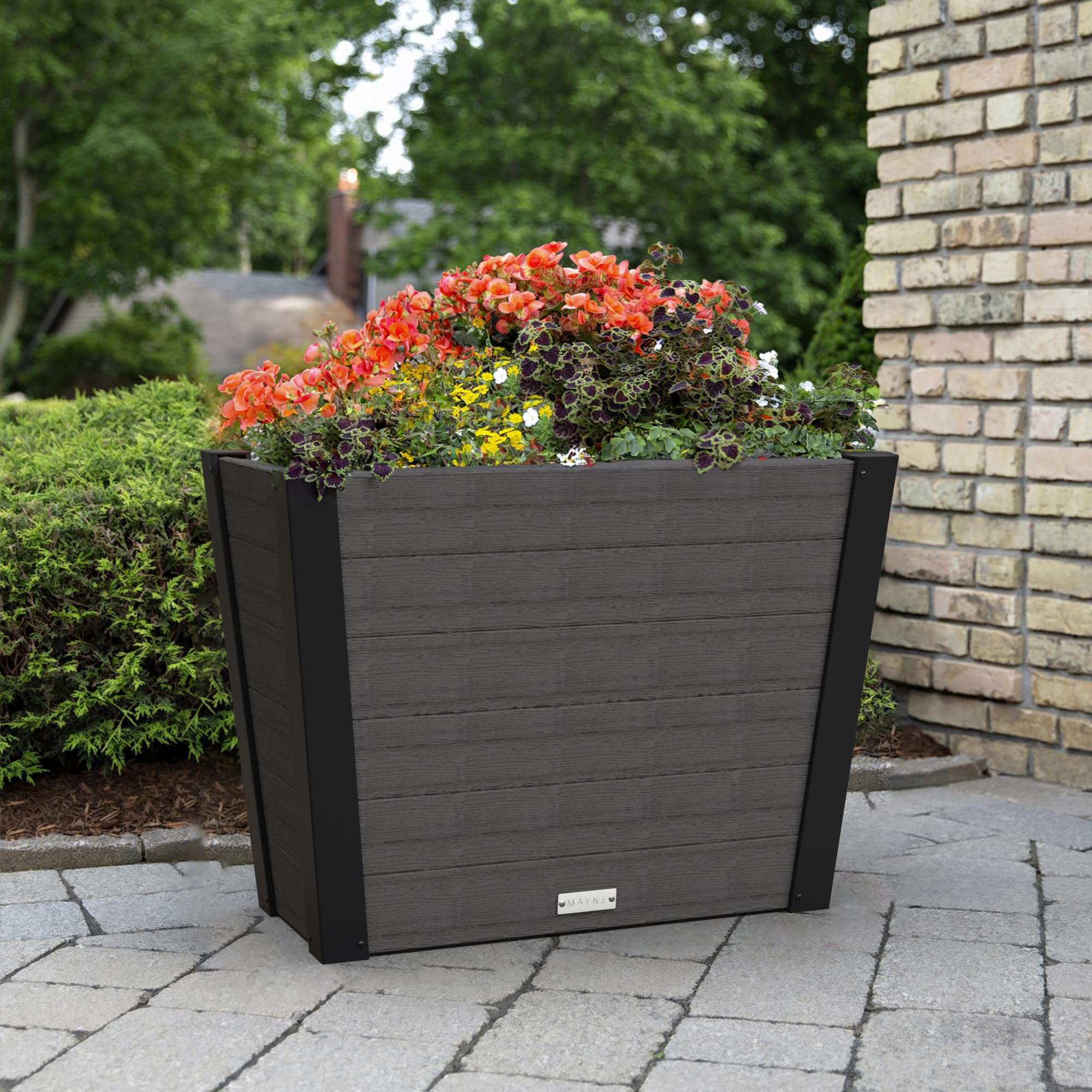 Mayne Horizon 30-Inch Long Rectangular Planter Box – Modern Trough-Style Faux Wood Grain Design for Outdoor Spaces, Durable All-Season Flower Box with Drainage Hole, Easy Assembly - Image 3