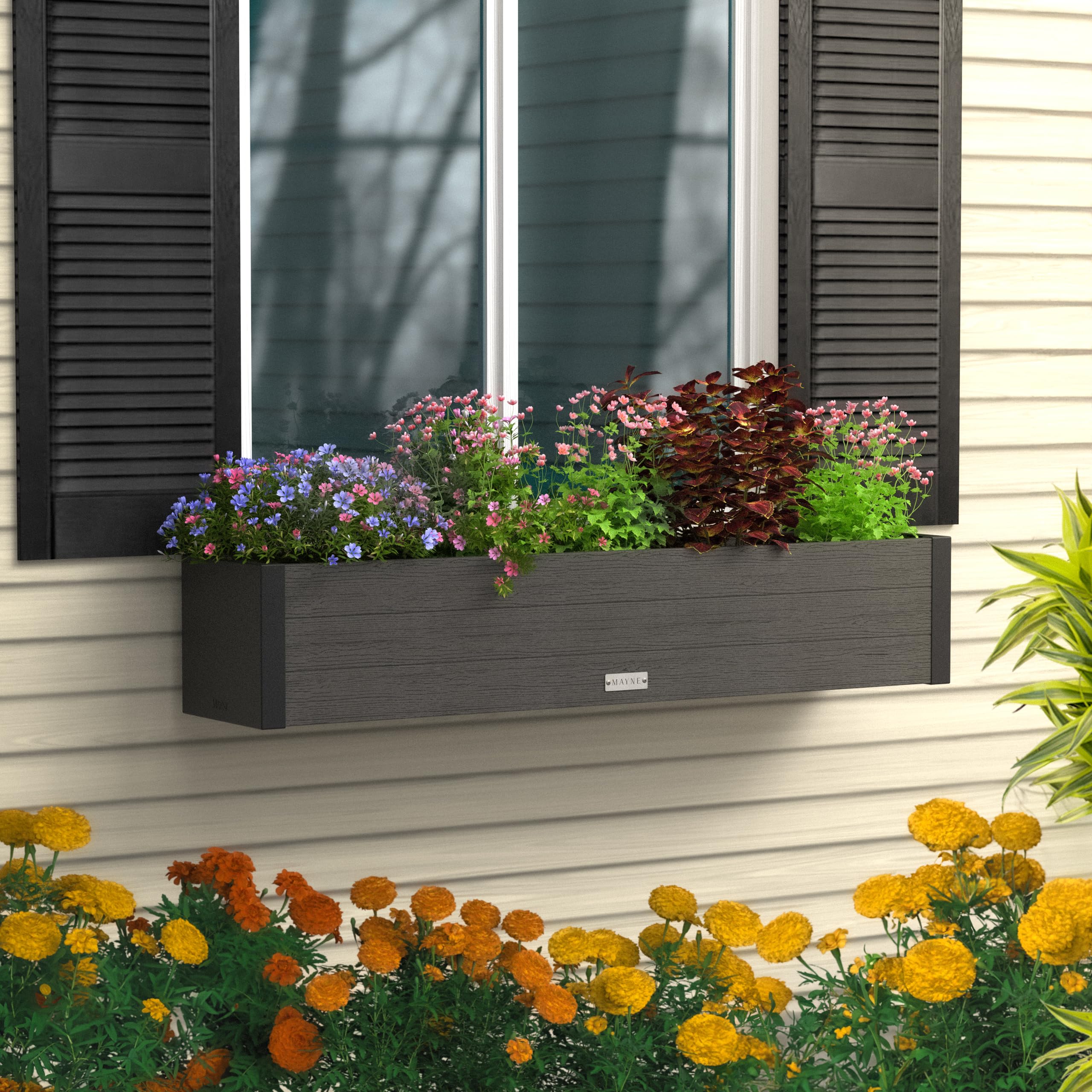 Mayne Horizon 4FT Window Box Planter – Modern Rectangular Faux Wood Grain Design for Windows, Durable All-Season Outdoor Flower Box with Drainage, Easy Installation - Image 3