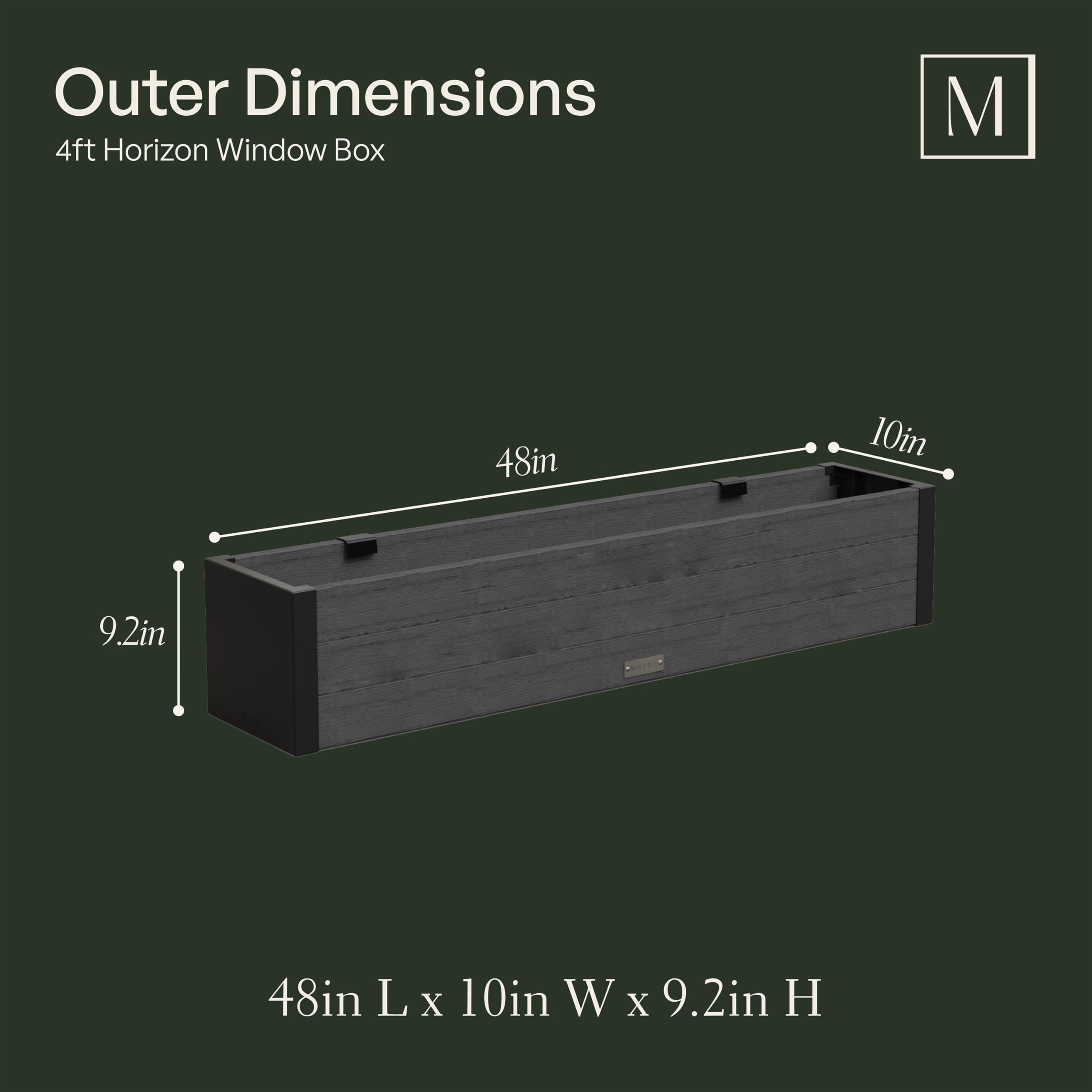 Mayne Horizon 4FT Window Box Planter – Modern Rectangular Faux Wood Grain Design for Windows, Durable All-Season Outdoor Flower Box with Drainage, Easy Installation - Image 4