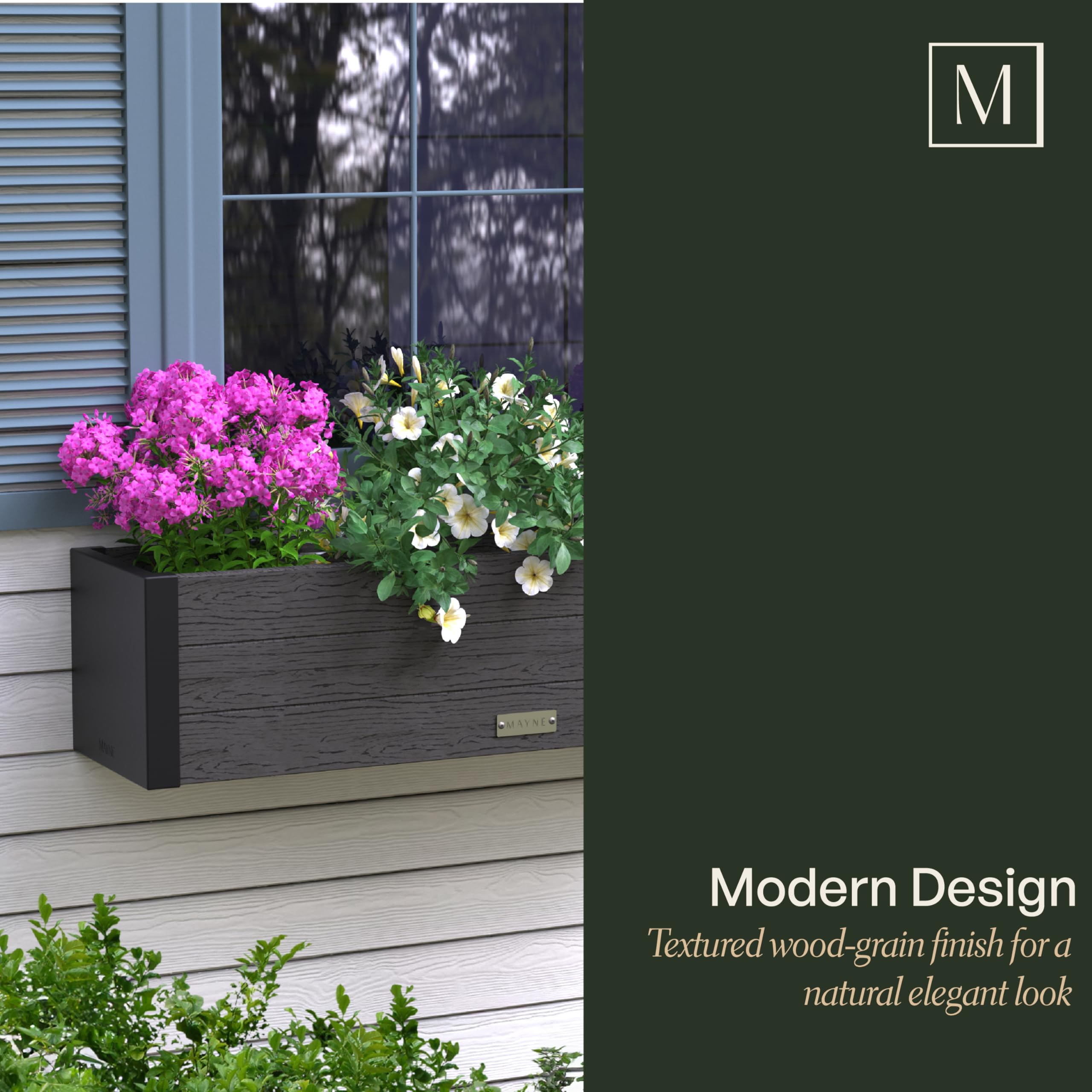 Mayne Horizon 4FT Window Box Planter – Modern Rectangular Faux Wood Grain Design for Windows, Durable All-Season Outdoor Flower Box with Drainage, Easy Installation - Image 8