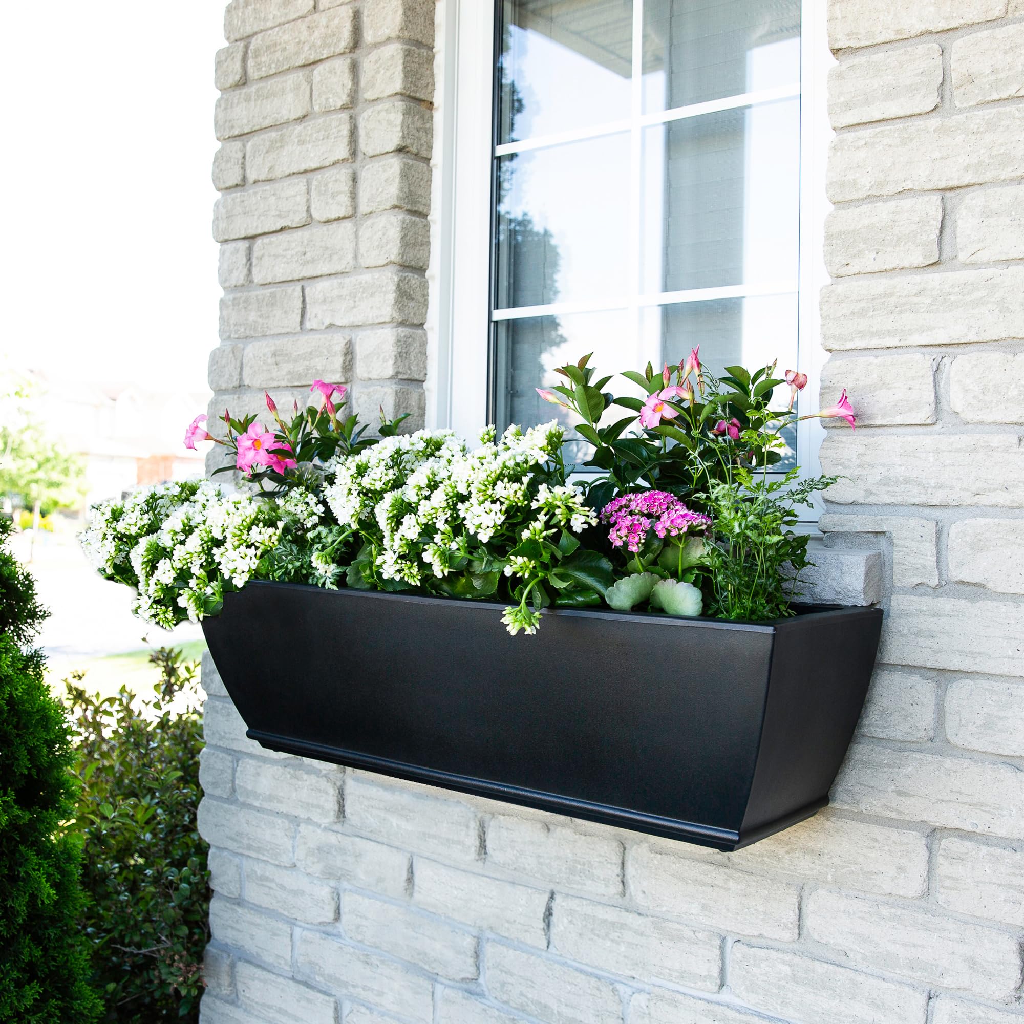 Mayne Inc. Acadia 3ft Window Box - Black - 36in L x 10.7in W x 10.1in H - Polyethylene Planter with Built-in Water Reservoir (5917-B) - Image 4