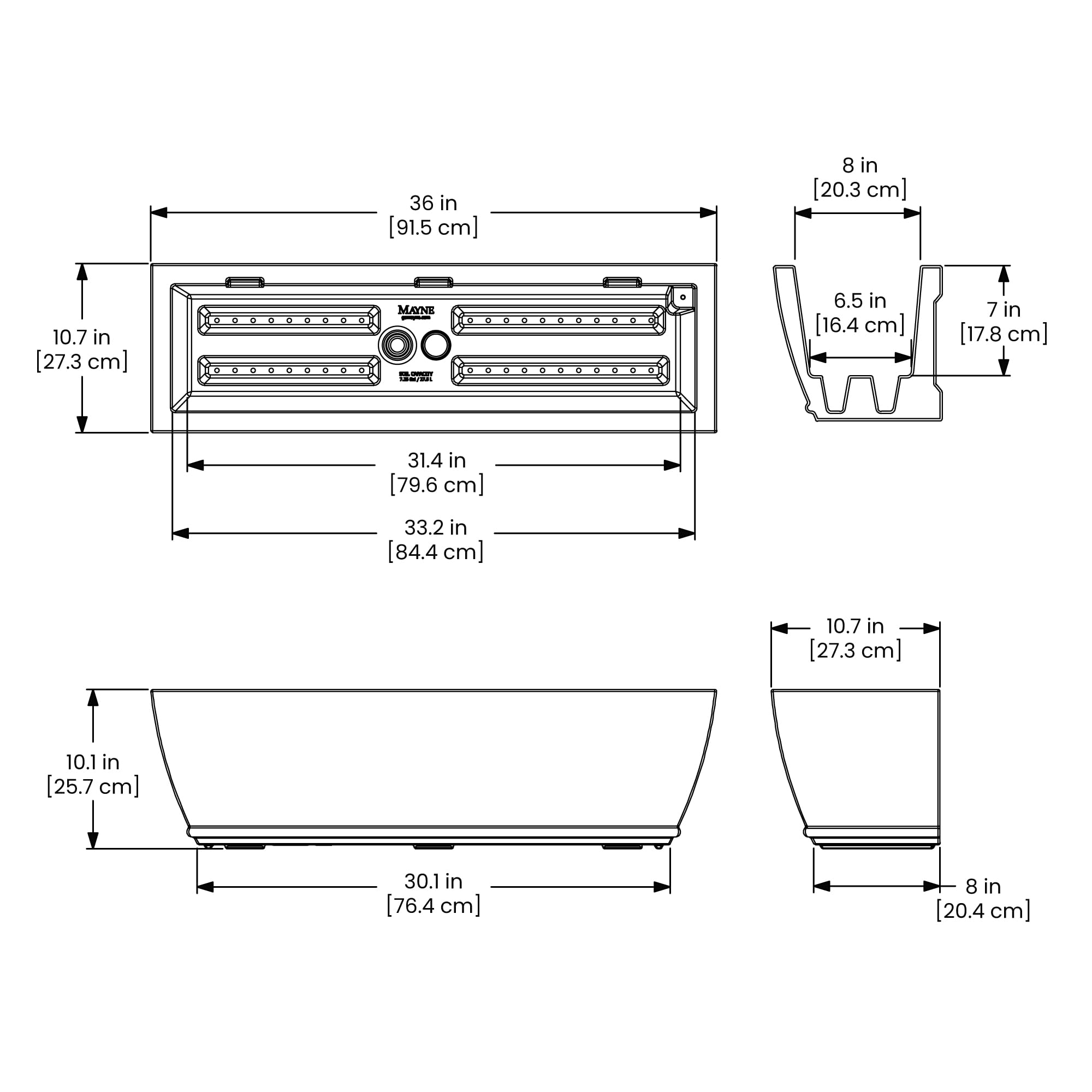 Mayne Inc. Acadia 3ft Window Box - Black - 36in L x 10.7in W x 10.1in H - Polyethylene Planter with Built-in Water Reservoir (5917-B) - Image 6