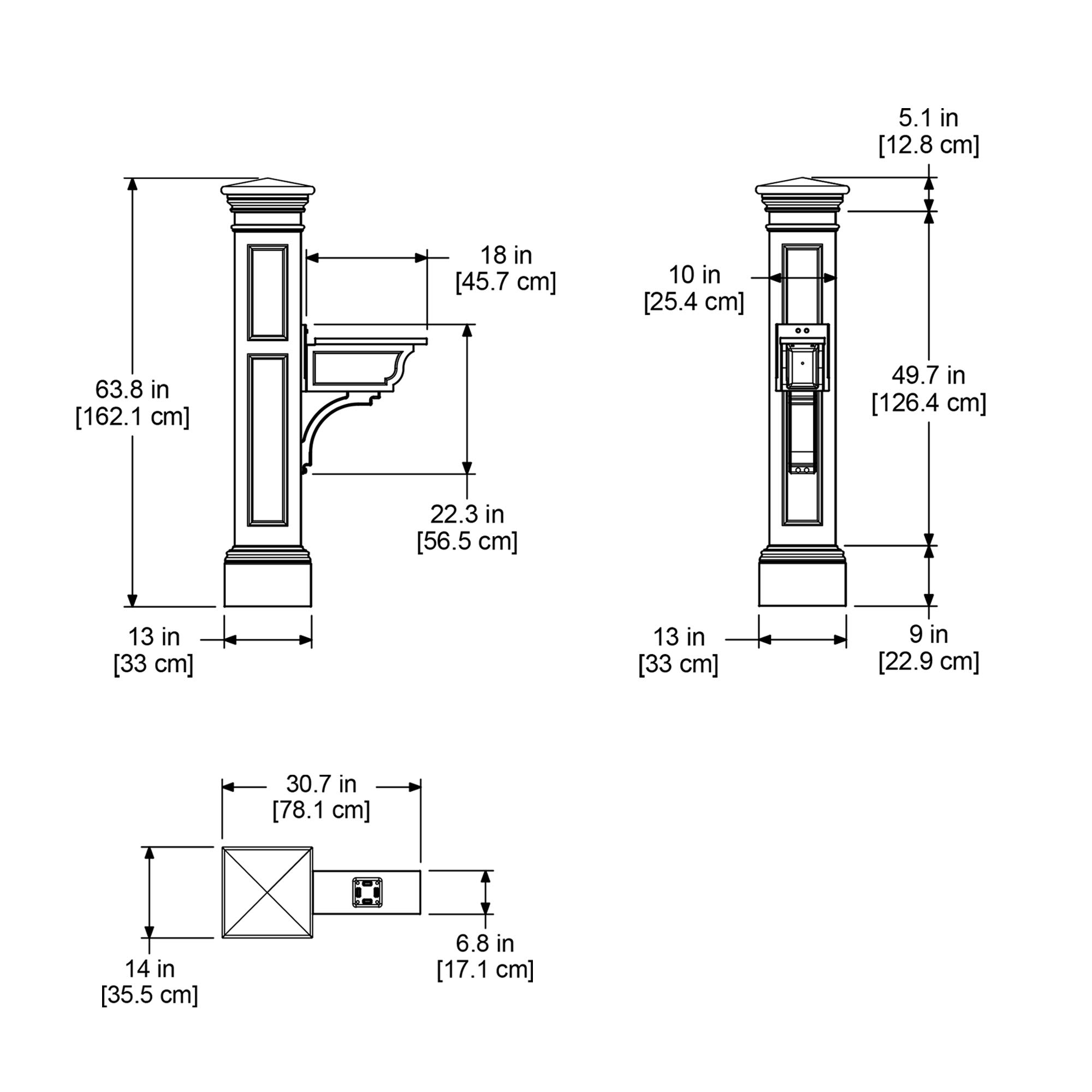 Mayne Inc. Liberty Single Arm Mail Post - Black - 31in L x 14in W x 64in H - Liberty Post & Arm, Hardware Kit (5805-B) - Image 3