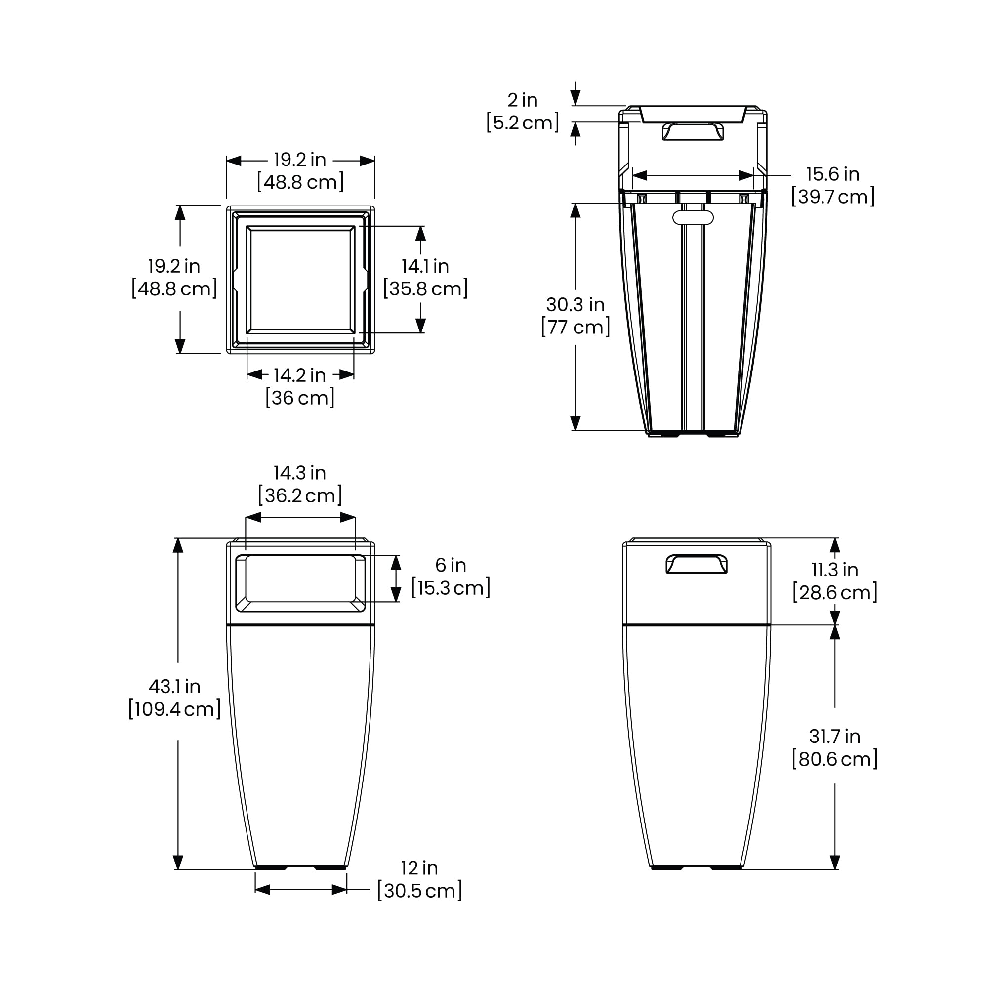 Mayne Kobi 43in Waste Bin w/Metal Ashtray Insert - Black - Removable Liner Included - Storage Capacity: 24 gallons (8842-B) - Image 6
