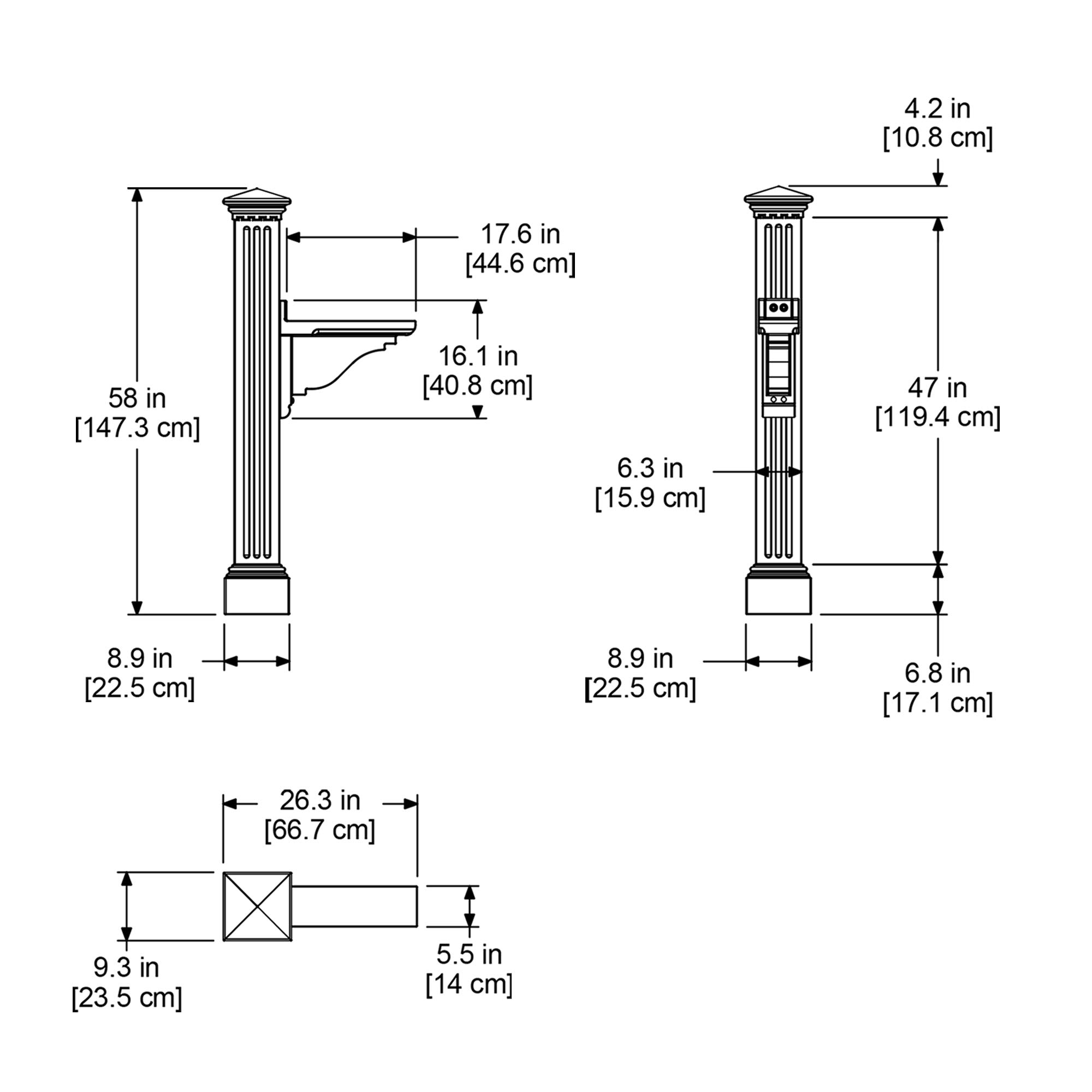 Mayne Manchester Single Arm Mail Post - Black - 26in L x 9in W x 58in H - Manchester Post & Arm, Hardware Kit (5852-B) - Image 4