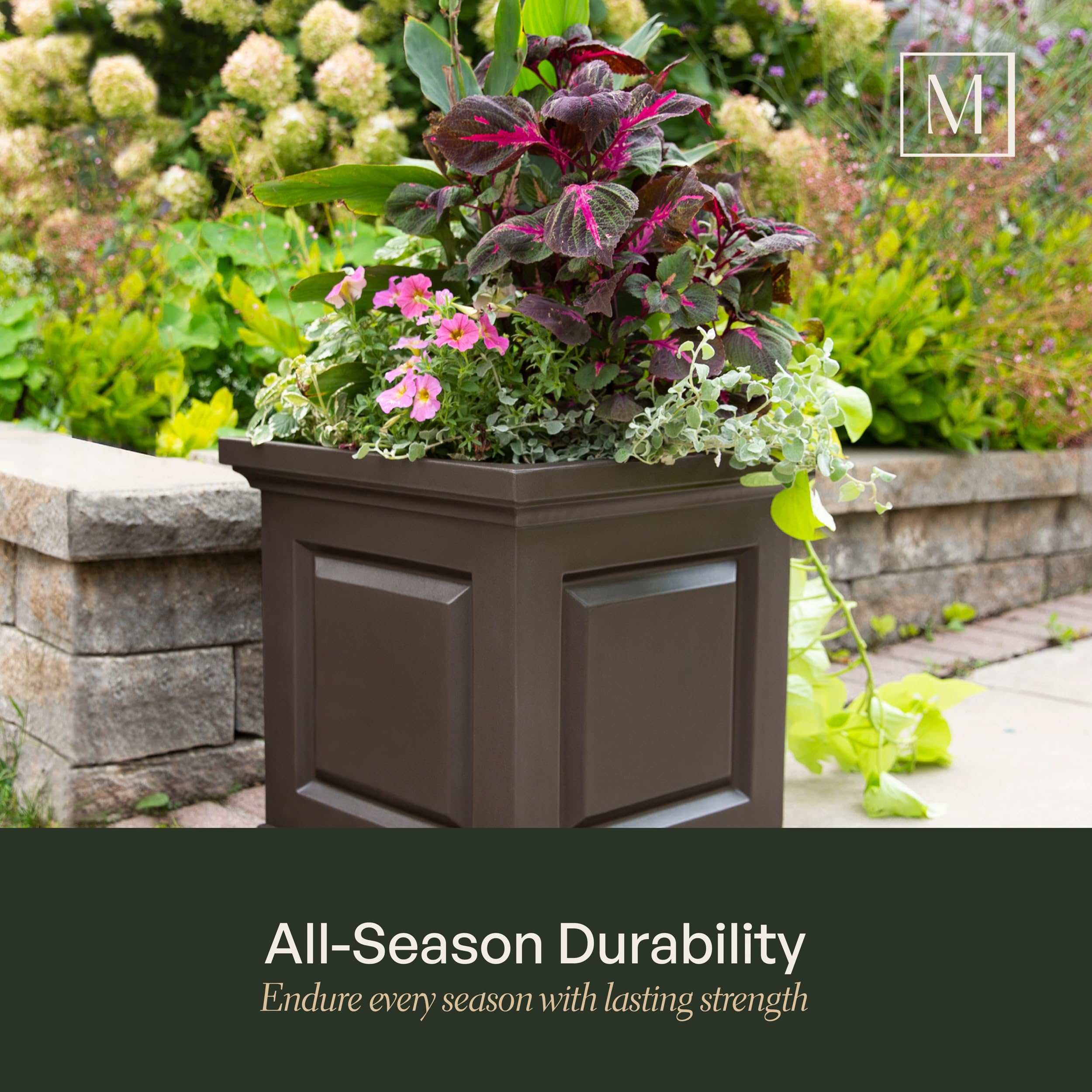 Mayne Nantucket 20-Inch Square Planter – Self-Watering, Weather-Resistant Planter for Flowers – Durable Outdoor Design for Patio, Porch, or Entryway - Image 4