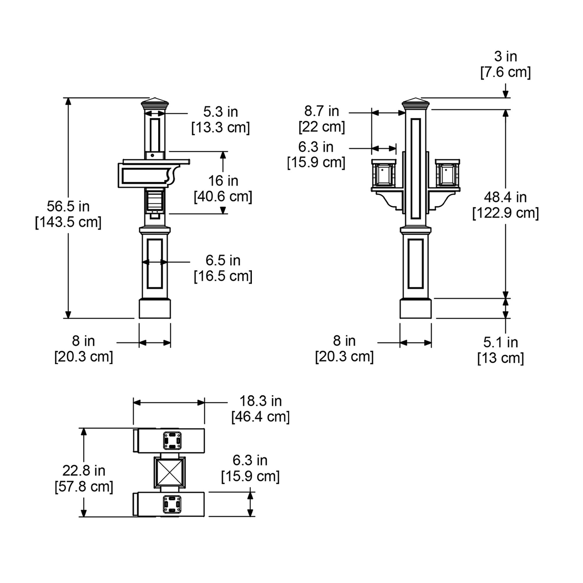 Mayne Rockport Double Arm Mail Post - Black - 18in L x 23in W x 56.5in H - Standard Post, 2x Paper Holder Arms (5811-B) - Image 3
