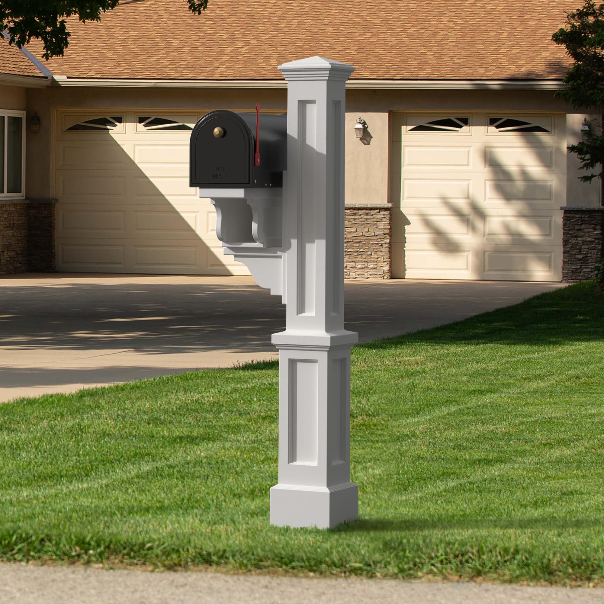 Mayne Rockport Single Arm Mail Post - White - 18in L x 15.5in W x 56.5in H - Standard Post & Arm, Hardware Kit (5809-W) - Image 3