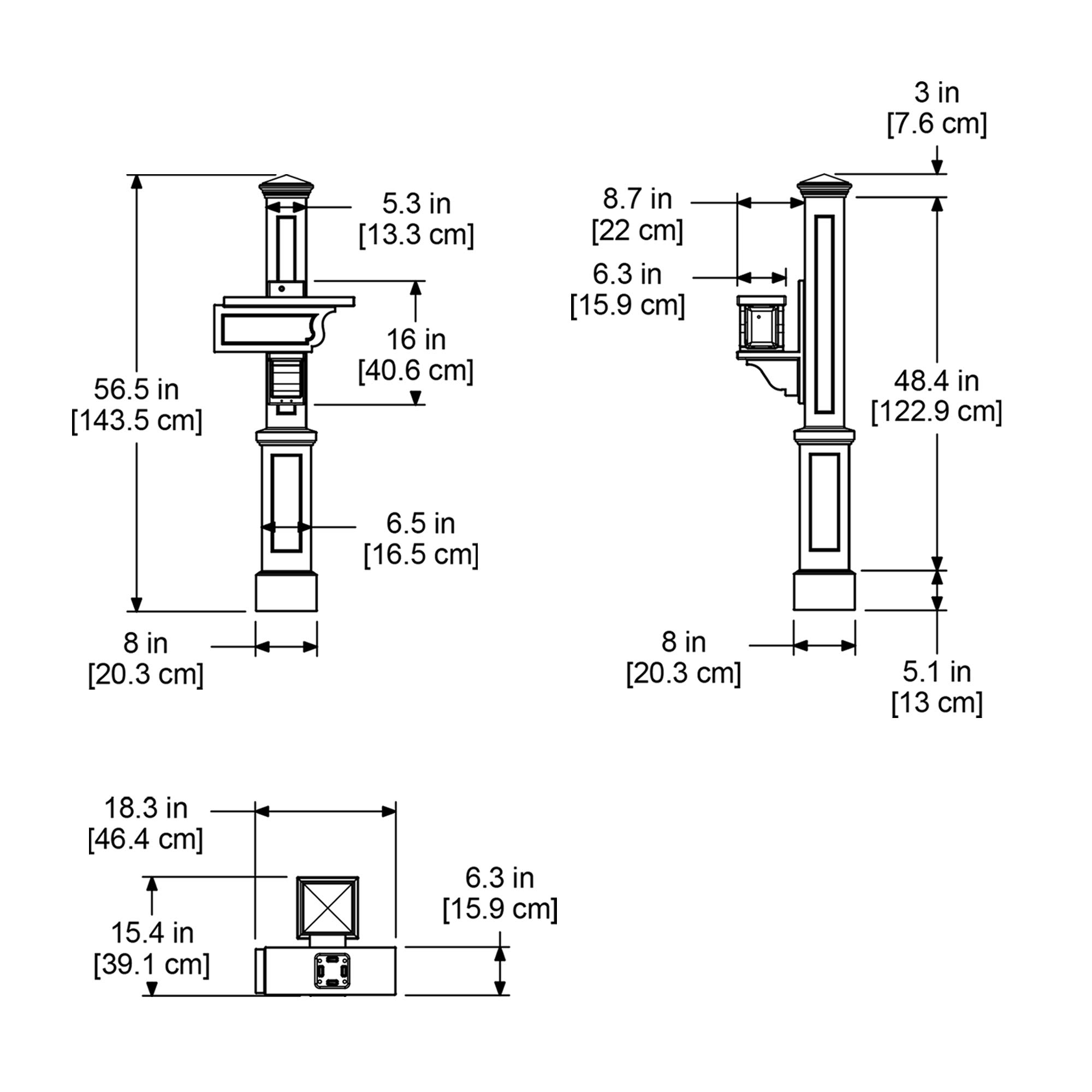 Mayne Rockport Single Arm Mail Post - White - 18in L x 15.5in W x 56.5in H - Standard Post & Arm, Hardware Kit (5809-W) - Image 4