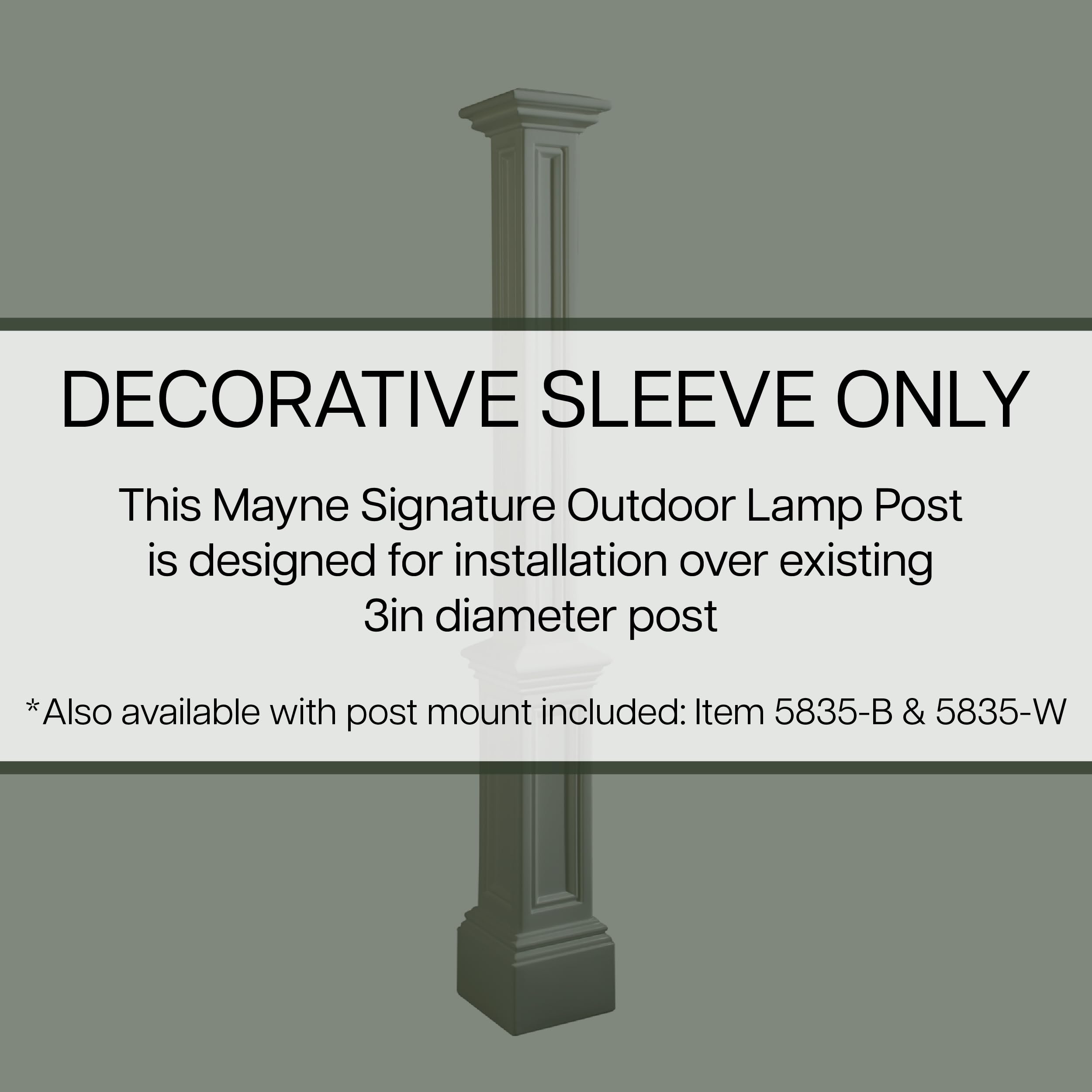 Mayne Signature Lamp Post - Black - Dimensions: 9.5in L x 9.5in W x 72in H - Fade Resistant - Polyethylene Lamp Post (5837-B) - Image 3