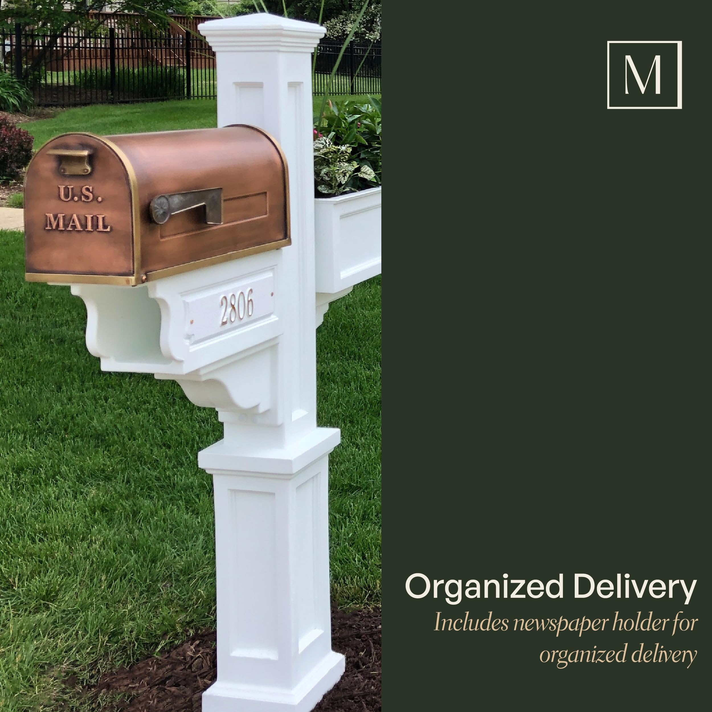 Mayne Signature Plus Mailbox Post with Newspaper Slot and Planter – Weather-Resistant, Durable Classic Design – Easy-to-Install Outdoor Mailbox Post - Image 6